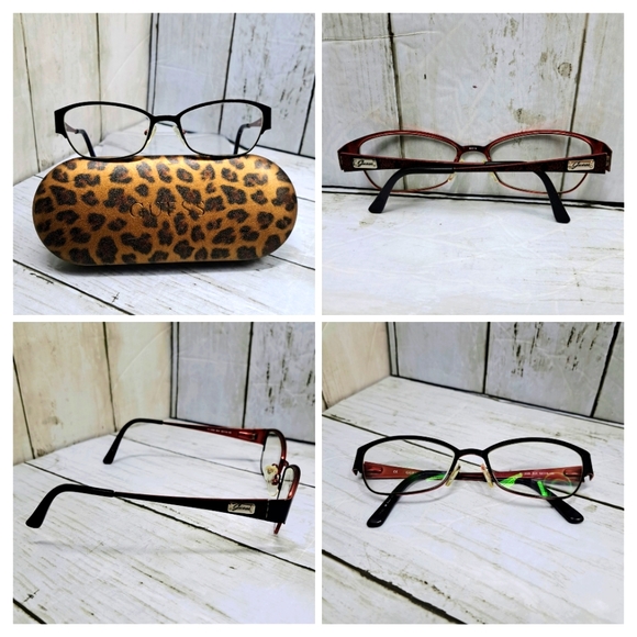 Guess Y2K Eyeglasses Rx Full-Rim Metal Oval Two Tone Frames Leopard Print Case - Picture 2 of 10